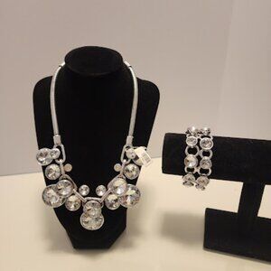 Oversized Clear Rhinestone Statement Necklace and Bracelet Set